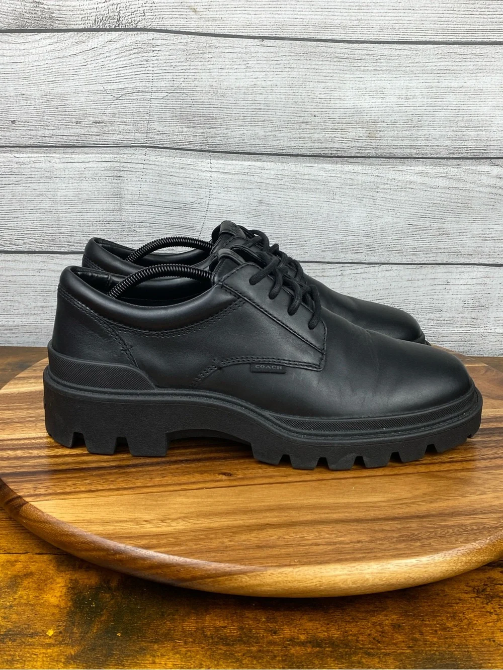 COACH Cameron Derby Black Leather Chunky Lug Sole Lace Up Shoe Men’s Size 11 D